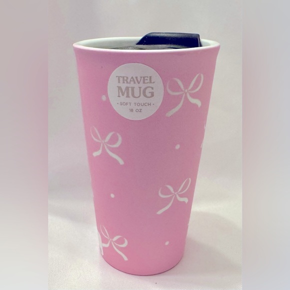 Pink Soft Touch Travel Mug with Bows - Picture 1 of 4